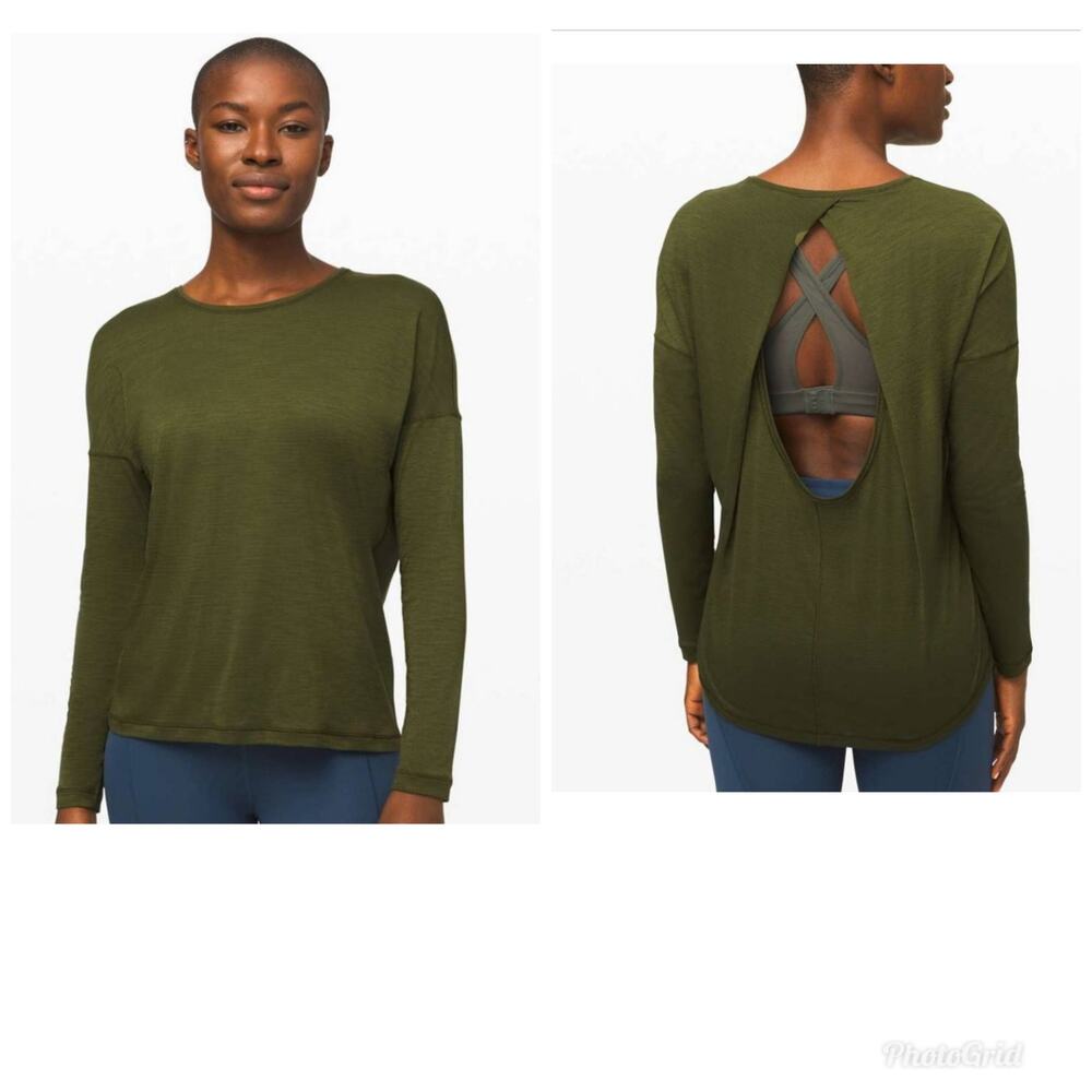 Lululemon Get Set Long Sleeve T-Shirt Heathered Landscape Green Round Neck 6
